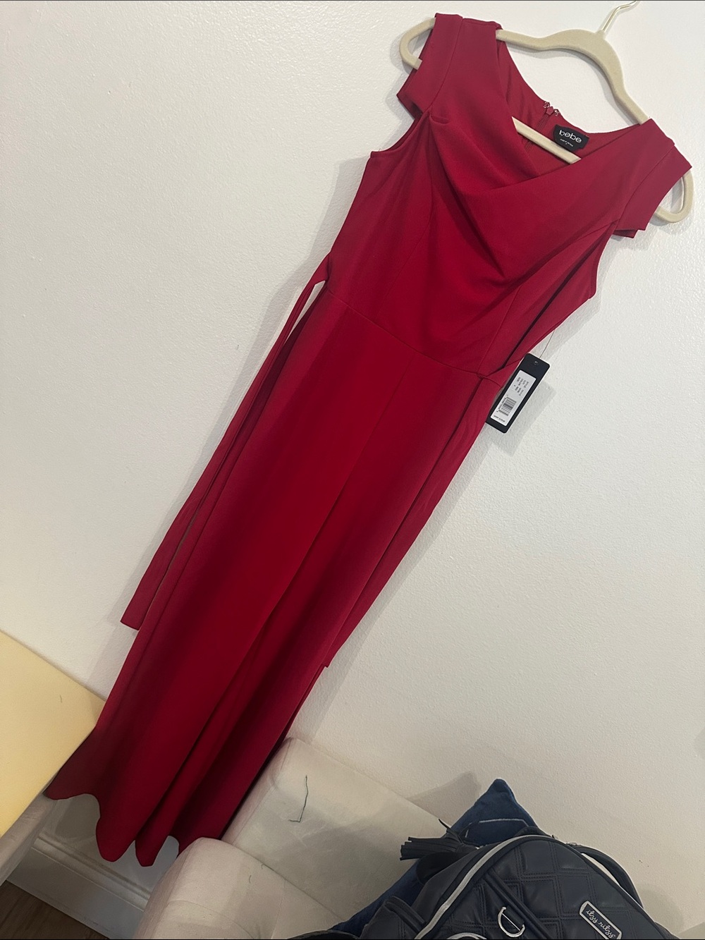 bebe Red Cap-Sleeve Jumpsuit Pantsuit